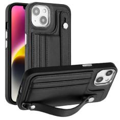 Capa de telefone com pulseira de couro para iPhone 14 13 12 11 Pro Max XS X XR SE 2020 2022 7 8 Plus com capa protetora de suporte de cartão, preta, para iPhone 11 Pro