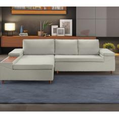 Sofá 3 Lugares Com Chaise E Entrada Usb Clássico Invertido Estofart Bege