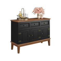 Balcão de Madeira Maciça 3 Portas e 3 Gavetas - Apaixone&Decore, Preto