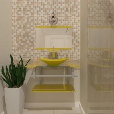 Gabinete de Vidro 60cm Inox com Cuba Quadrada Amarelo