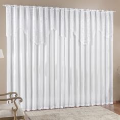 Cortina  Nicole 4 Metros Branca Tecido Microfibra Com Renda Floral Sala Quarto