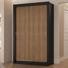 Guarda-Roupa Solteiro 2 Portas de Correr 2 Gavetas Preto/Rustic Vivare Madesa