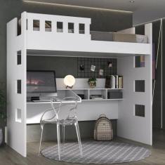 Cama Solteiro Alta com Escrivaninha e Grade de Proteção - Foscarini