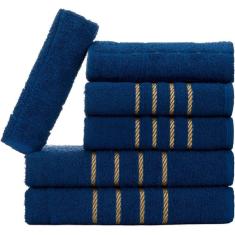 Jogo De Toalhas 6 Pçs 2 Banho 2 Rosto 2 Piso Montreal 100% Algodão Azul Marinho