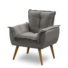 Poltrona Decorativa Opala Suede Cinza Madelina Decor