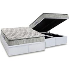 Cama Box Baú Queen: Colchão Espuma D33 Anjos Orthosono Pillow Top + Base Crc Courano White(158x198)
