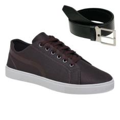 Tenis Casual Sapato Masculino De Amarrar Sola Reta Leve + Cinto-Masculino