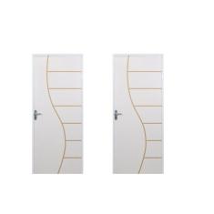 2 Kits Porta de Madeira Decorada 215x75cm com Batente de Aço 06cm Cantareira Branco