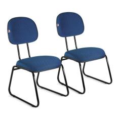 Cadeira Ágata Secretária Pé Sky L Duplo Kit 02 Tecido - Ideaflex,  Azu