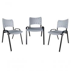 Kit 3 Cadeiras Iso Para Escola Escritório Comércio Cinza Base Preto