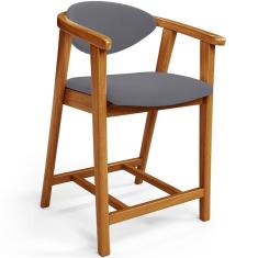 Banqueta Baixa Para Cozinha Sala De Jantar Bancada Cecília L02 Suede Cinza - Lyam Decor