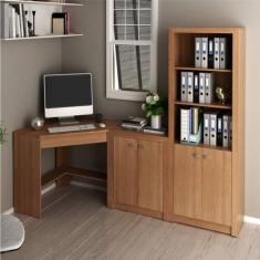 Escrivaninha de Canto com 1 Gaveta, Armário Baixo e Armário Alto - Esp