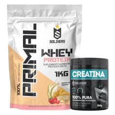 Kit: Whey Protein Primal 1Kg 100% Importado + Creatina Monohidratada Pote 300g - Soldiers Nutrition-Unissex