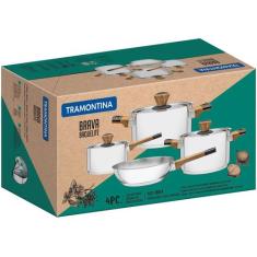 Jogo de Panelas Tramontina Brava Baquelite em Aço Inox 4 Peças, Prata,