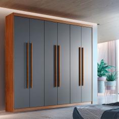 Guarda Roupa Casal Heros 6 Portas 2 Gavetas MDF Imbuia - Grafite Moderna