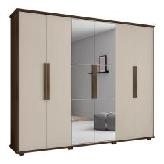 Guarda Roupa Casal Bérgamo 6 Portas 4 Gavetas MDP-MDF com Espelho Freijó Off White RV Móveis