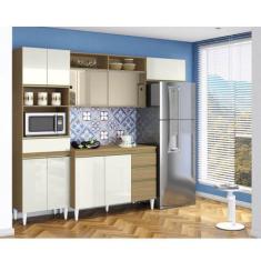 Cozinha Compacta Aramoveis Clara Com Vidro Reflex 4 Peças Com Balcão E