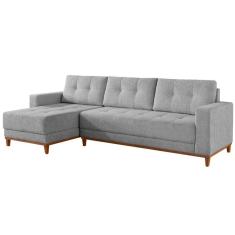 Sofá Rondomóveis R815 Domi com Chaise em espuma D33 no assento 4 Lugares pés madeira maciça cinza