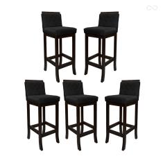 Kit 5 Banquetas Média para Balcão Nice em Madeira Maciça Matelassê Suede Preto CCS