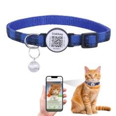 DOKITAG Coleira de gato com etiqueta de nome de código QR, coleira com sino e etiqueta de identificação, digitalização de QR, recebimento instantâneo de alerta de localização do animal de estimação