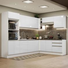 Cozinha Completa de Canto 100% MDF Madesa Acordes 479003 Armário e Balcão - Frentes Branco Brilho