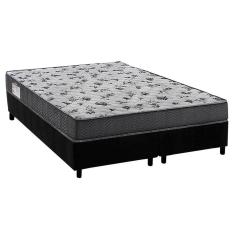 Cama Box Queen: Colchão Espuma Ortobom D33/EP Anatômico Fort Tech iso 100 + Base crc Suede Black(158x198)