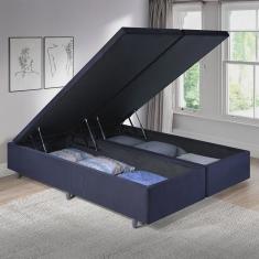 Cama Baú Queen 158cm X198cm em Suede Madeira em Eucalipto Preto