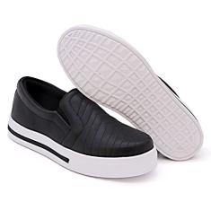 Tenis Casual Slip On Feminino com Detalhe Costuras e Elasticos Sola Alta