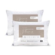 Travesseiro Toque de Pluma Pena Firme Percal 180 Fios 70x50cm Antiestresse, Lavável, Antiácaro, Antialérgico, Kit 2