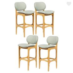 Kit 4 Banquetas Alta para Bancada Decor Madeira Mel Linho Verde L84 RMI