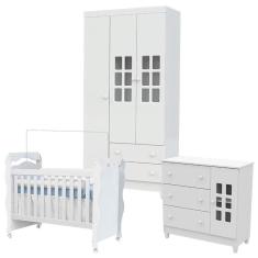 Quarto De Bebê Mariah 3 Portas Com Berço New Nanda Branco Brilho - Carolina