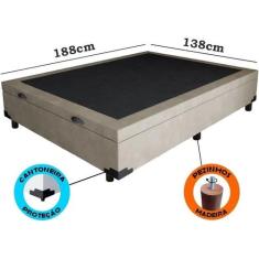 Cama Box Baú Casal Suede Bege com Pistões a gás - Real Comfort estofad