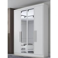 Guarda Roupa Solteiro Moderni 4 Portas Com Espelho Branco - Novo Horizonte