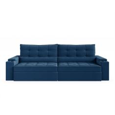 Sofá Retrátil E Reclinável Com Porta Copos E Usb 4 Lugares 290cm Embaúba Extra Cabecasa Madeiramadei Azul Diamante