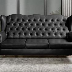Sofá 3 Lugares Capitonê Vintage Imperador Chesterfield Preto