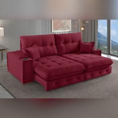 Sofá Retrátil Reclinável Com Porta Copos 250cm Istambul Yescasa Bordô