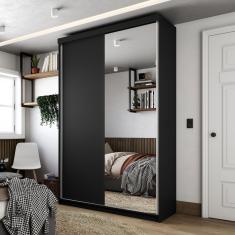 Guarda Roupa Solteiro 100% Mdf Bp Com 2 Portas e 1 Espelho Preto