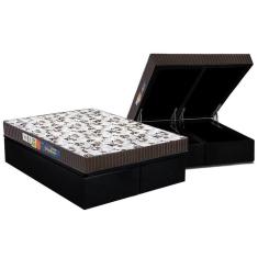 Cama Box Baú Queen: Colchão Espuma Polar D33 Pérola + Base Crc Suede Black(158X198)
