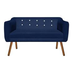 Namoradeira 02 Lugares Julia Suede Azul Marinho com Strass Pés Palito Castanho D'Rossi