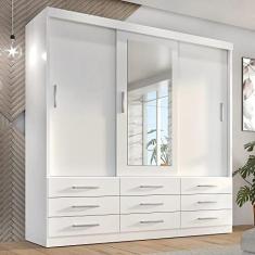 Guarda Roupa Casal Capri 3 Portas Correr 9 Gav C/Espelho Branco