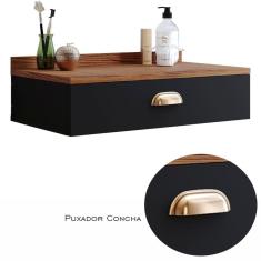 Penteadeira Bancada Suspensa Moderna Gloss 1 Gaveta Puxador Concha Quarto Camarim Vintage - Preto/Freijó - Lojas RPM