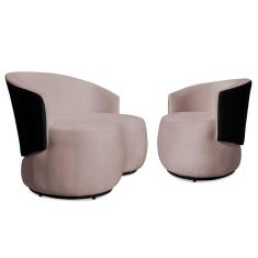 Conjunto Sofá Namoradeira com Poltrona Lara Veludo Rosê/PU Preto - Montanaris Decor