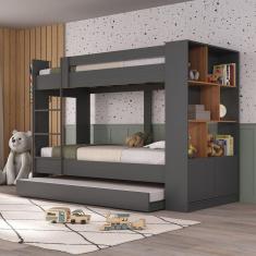 Treliche com Estante 2 Portas 6 Nichos Grafite/Nogal