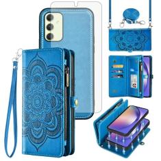 Asuwish Capa de celular para Samsung Galaxy A54 5G carteira com zíper destacável com protetor de tela de vidro temperado alça transversal flor porta-cartões A545G A 54 54A 4G G5 SM A546U mulheres