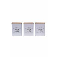 Kit 3 Potes Lata Porta Mantimentos em Metal Quadrado Branco