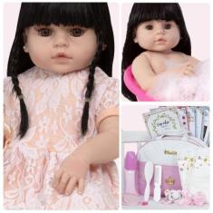 Boneca Reborn Morena Recem Nascida Olho Castanho Acessórios - Cegonha 