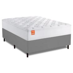 Cama Box Colchão Casal Molas Ensacadas Real 138x188x65cm Branco / Cinza Inducol - Suporta até 130kg por Pessoa