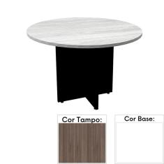 Mesa de Reunião Redonda 110 x 110 cm Pé Painel PE25 em MDP Cor Walnut e Base Branca