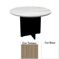 Mesa de Reunião Redonda 110 x 110 cm Pé Painel PE25 em MDP Noce Naturalle e Base Branca