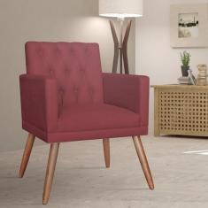 Poltrona Decorativa Pés Palito Nina Encosto Estilo Capitonê Bordô - DS